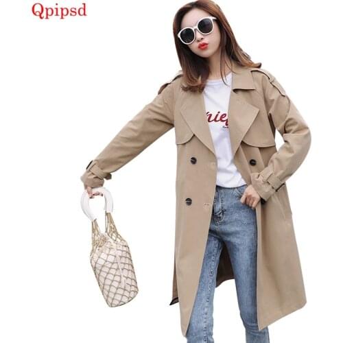 Female Long Windbreakers 2019 Spring New Double-breasted Trench Coats Womens Casual Loose Overcoat Women Candy Colors Coat Belt