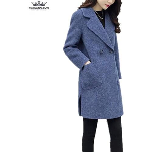 Tnlnzhyn 2019 Spring Autumn Women Medium long Woolen Coat Women Casual Long Sleeve Double breasted Woolen Coat Loose Coats Y1016