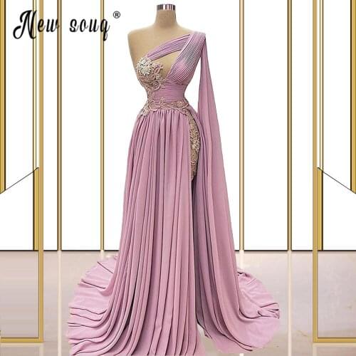 Long Mermaid Pink Arabic Evening Dress 2021 kaftan Dubai Vestidos Elegantes Long Prom Party Dress Lace Split Side Party Gowns