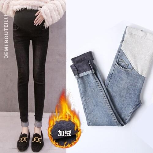 Winter Warm Velvet Skinny Jeans Maternity Abdominal Pants For Pregnant Women Clothes Trousers Pregnancy Jeans Pregnant Pants