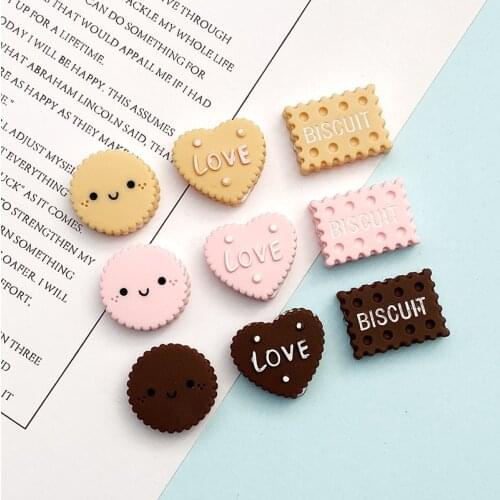 10Pcs Creative Heart Biscuits Flat back Resin Cabochon Simulation Fake Food Fit Phone Decoration DIY Scrapbooking Accessories