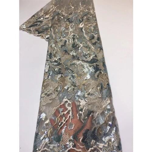 2021 New African Lace Fabric High Quality French Nigeria Embroidered Sequined Tulle Lace Fabric ZX3688