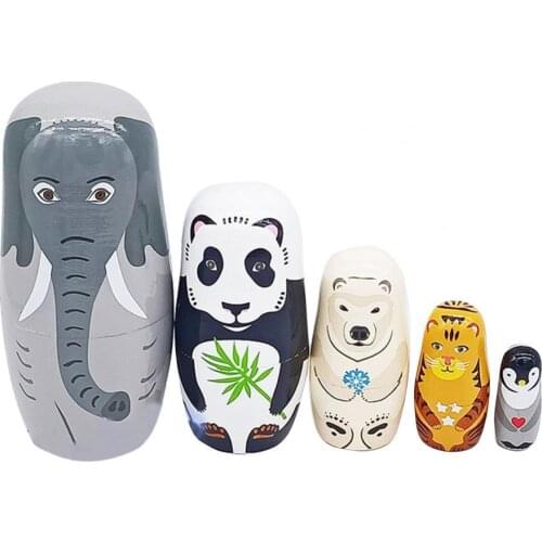 5Pcs/Set Cute Cartoon Elephant Panda Bear Tiger Penguin Matryoshka Gift Nesting Doll Craft Toys