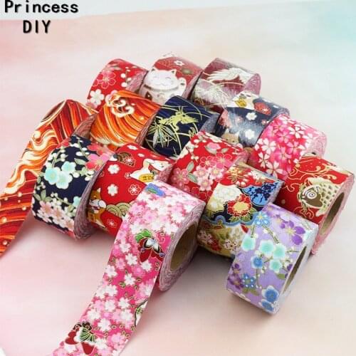 6Y/Lot 30mm 40mm Heng Feng Sakura Cotton Bias Tape Printed Flower Riband Floral Ribbon DIY Hair Bow Collar Garment Sewn Material