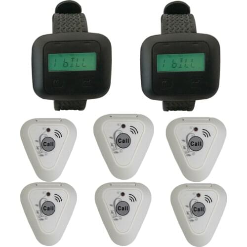 Wireless Paging Queue System for Restaurant Coffee Shop 2 Wrist Watch Receiver +6 White Triangle Call Buttons Frequency 433.92