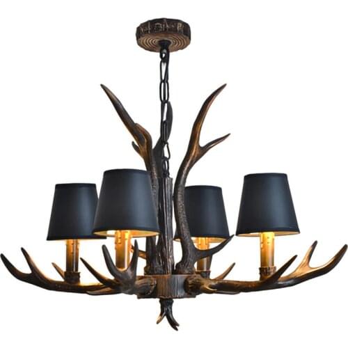 Church Candle Antler Lamp 4/6/8/10/15 lights Antler Chandelier Vintage retro black lampshade hanging lamp restaurant decoration