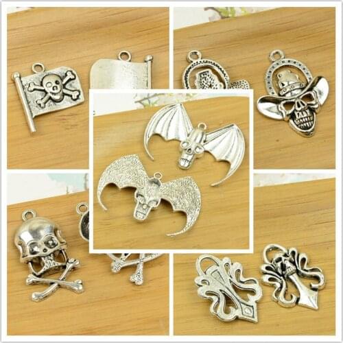 Skull/skeleton/pirate/Jolly Roger shape DIY alloy charm pendant antique silver vintage jewelry beads making accessories findings