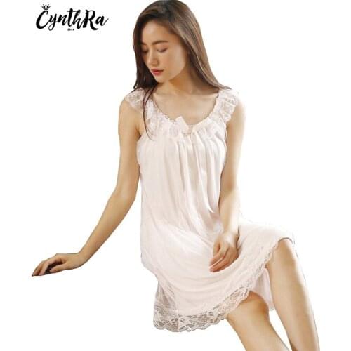 CYNTHRA Summer New Sleeveless Breathable Nightdress Bow Cute Kawai Sexy Princess Female Soft Cotton Lace Comfortable Sleepwear