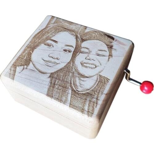 Angelagifts handmade Nature wood customized photo engraved hand crank music box gift box, birthday wedding gifts free shipping