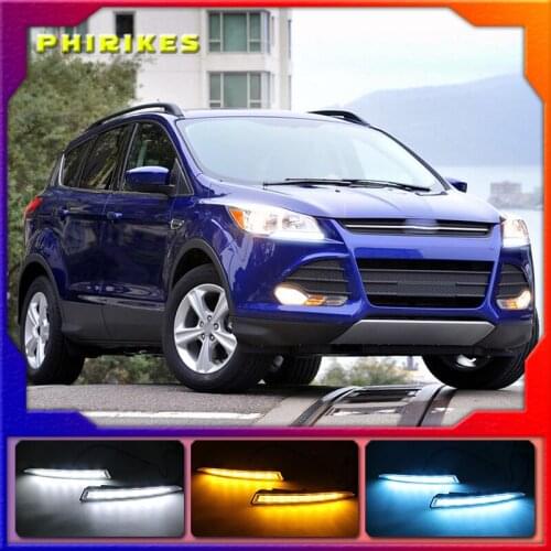 2Pcs/set LED DRL Daytime Running Lights For Ford Kuga Escape 2012 2013 2014 2015 With Turning Signal Lamps