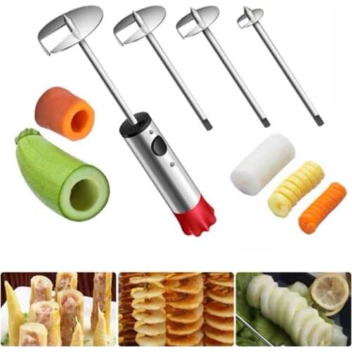 Vegetables Drill Stainless Steel Fruit and Vegetable Corer with 4 Size Blades for Coring Hollowing Kitchen Tool