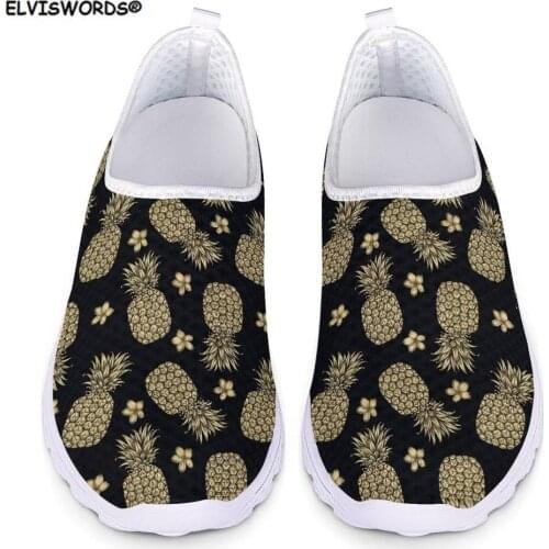 ELVISWORDS Pineapple Pattern 3D Printing Flats Womens Sneakers Air Mesh Light Soft Ladies Shoes Casual Breathable Girls Loafers