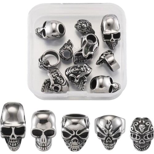 10pcs/box 304 Stainless Steel Skull European Large Hole Beads for jewelry making Bracelet Necklace,54x53x20mm