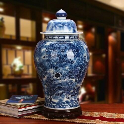 Jingdezhen Porcelain temple jar High-grade Handpainted Blue And White Porcelain Ming And Qing dragon ceramic porcelain large jar