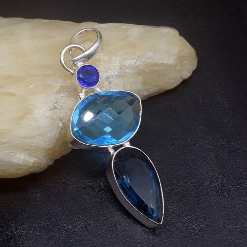 Gemstonefactory Jewelry Big Promotion 925 Silver Delicate Shiny Blue Topaz Magic Women Ladies Gifts Necklace Pendant 0947