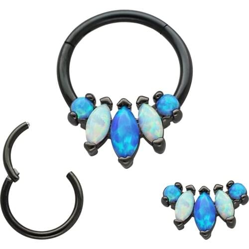 JHJT MUSI Fashion Nose Rings Surgical SS Detachable Opal Helix Cartilage Tragus Ring Septum Hinge Nose Jewelry Piercing 16G