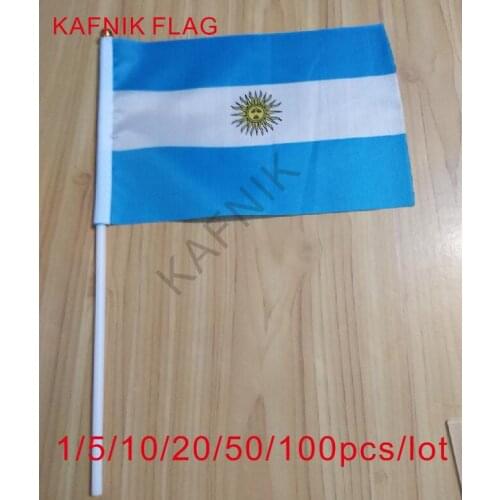 KAFNIK ,10/20/50/100pcs Promotion Wholesale Argentina Hand Waving National Flag 14*21cm Polyester Flag Free Shipping