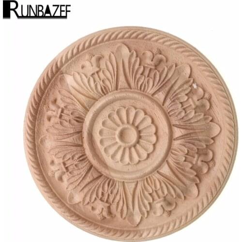RUNBAZEF Round Real Wood Applique Flower Jewelry Cabinet Decoration Home Decor Furnishing European Style Carved Wooden Tablets
