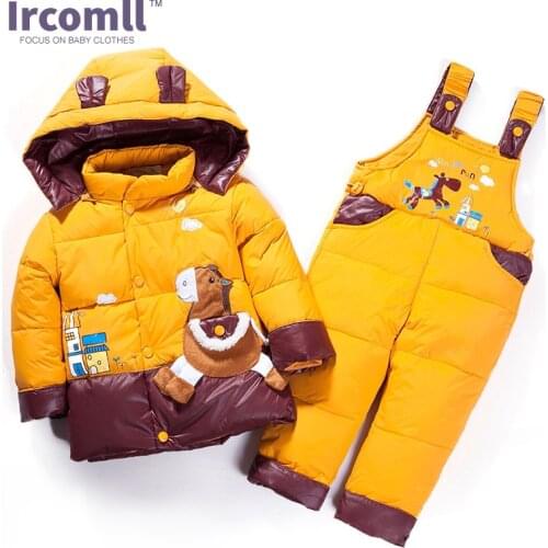 2017 Russian Winter Warm Waterproof Baby Boy Clothing Sets Down Children Jacket Girl Coat Overall Kids Clothes Set