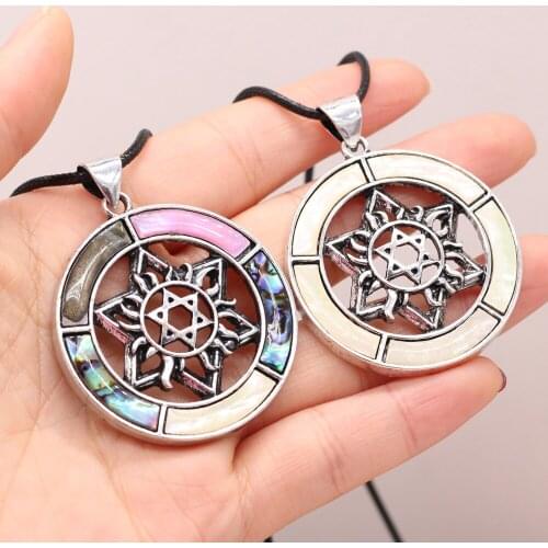 Hot Selling Natural Shell Alloy Round Pendant Necklace Handmade Crafts DIY Sweater Chain Jewelry Romantic Gift Making