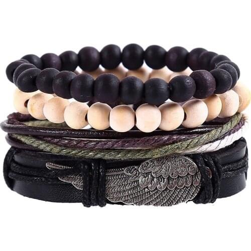 CIBOCIBO Punk Leather Bracelet Men Vintage Multilayer Beaded Wristband Bracelet Men Braided Fashion Men Gifts Pulsera Hombre