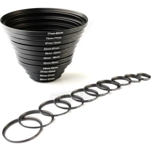 11PCS Step Up Ring Set (26-30MM,30-37MM,37-43MM,43-52MM,52-55MM,55-58MM,58-62MM, 62-67MM,67-72MM,72-77MM,77-82MM for DSLR Camera