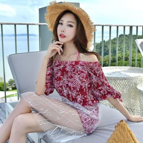 The new Korean PRINT SWIMSUIT of 2019 shows skinny shoulder hot spring swimsuit, conservative blouse, swimsuit