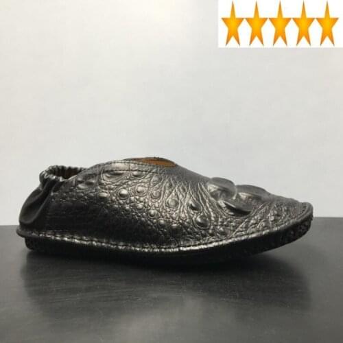 Slip On Leisure Stylish Men 100% Real Leather Business Brand Round Toe Soft Flat Black Shoes Mocasines Hombre