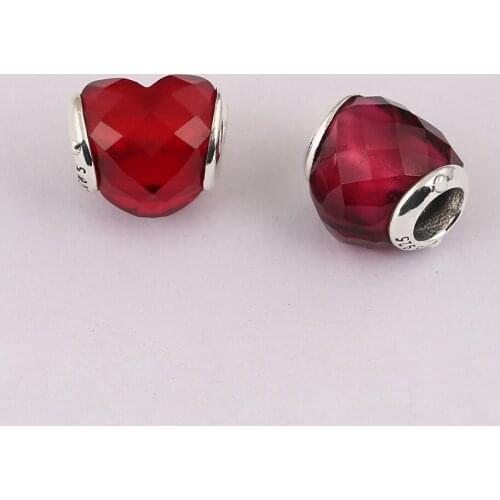 Authentic 925 Sterling Silver Bead Valentines Day Heart Glass Beads For Original Pandora Charm Bracelets & Bangles Jewelry
