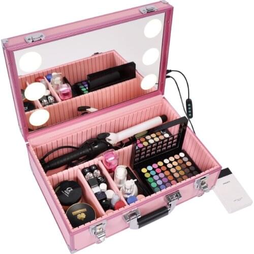 Professional Makeup Case with Light Cosmetic Box LED 6 lights Beauty box without Legs