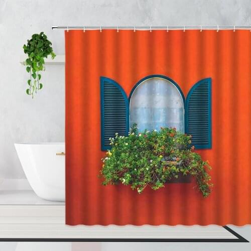 Retro Window Pastoral Scenery Shower Curtain Nostalgic Street Garden Architecture Landscape Home Decor Waterproof Bath Curtains