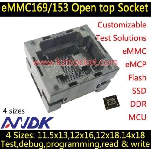EMMC socket,11.5x13,12x16,12x18,14x18,Open top Test Burn-in socket,for eMMC programmer socket adapter,BGA169 BGA153,OP