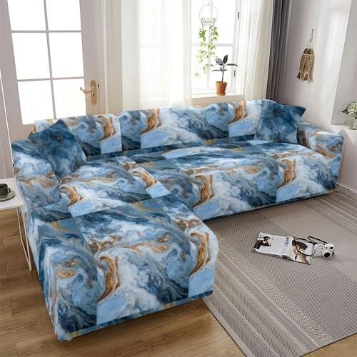 Modern Deco Stretch Sofa Cover Elastic 2/3 Seaters Couch Cover Bezug Slip Cover Marble Pattern for Living Room Office Decoration