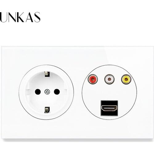 UNKAS HDMI-Compatible 2.0 VIDEO L/R FL+FR Channels Port EU 146MM*86MM Wall Glass Socket Multimedia Adapter HD Converter Box
