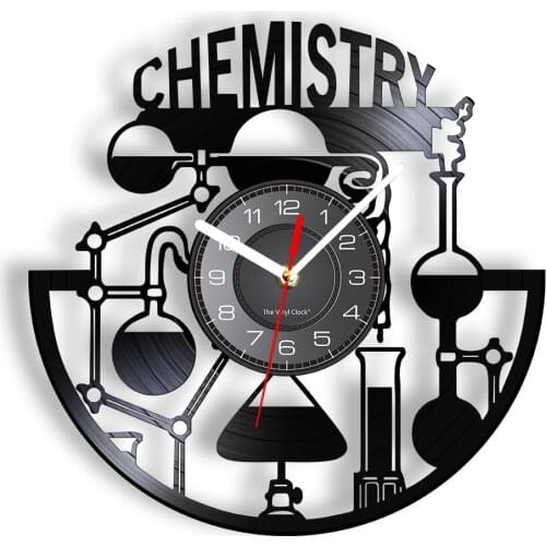 Chemical Experiment Vinyl Album LP Black Wall Clock Silent Non Ticking Timepieces Wall Watch For Chemistry Lab Science Art Decor