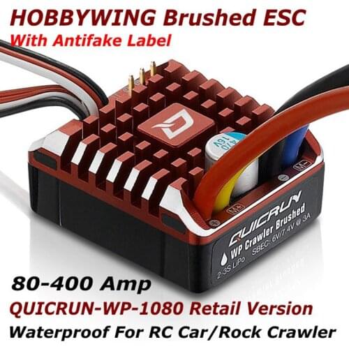 HobbyWing QUICRUN 1080 80A Waterproof Brushed ESC Speed Controller with Program Card for Crawler Traxxas TRX4 Axial SCX10 90046