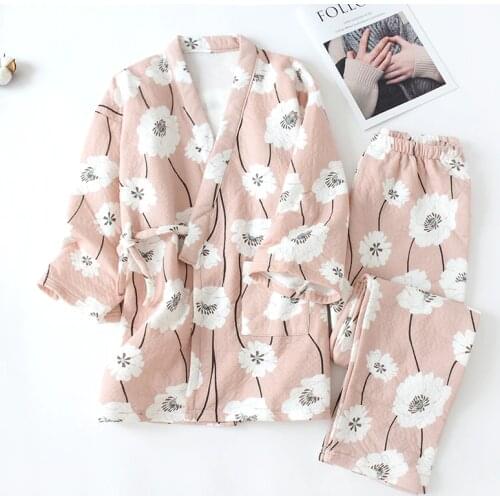 Japanese kimono Women Pajamas Sets Cotton Female Sleepwear Pijama Leisure Womens Pajamas Suit Home Cloth Pyjamas