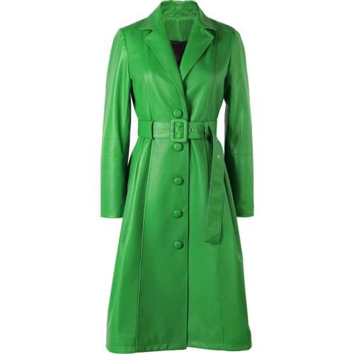 YOLOAgain Plus Size Women Genuine Leather Trench Coat Single Breasted Peatent Leather Long Jacket