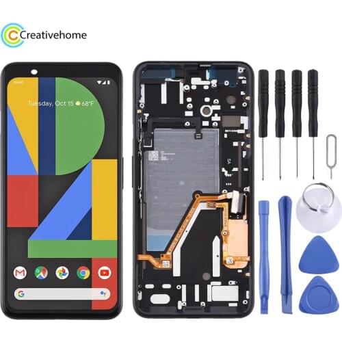 LCD Screen and Digitizer Full Assembly with Frame for Google Pixel 4XL (Black) for Google Lcd Screen + touch Screen Replacement