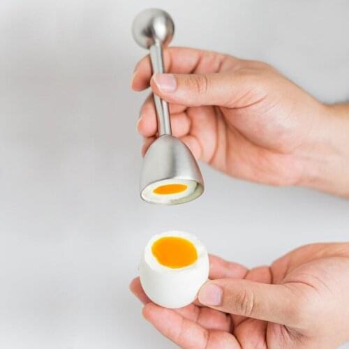 1pc Stainless Steel Boiled Egg Topper Creative Egg Slicer Long Handle Egg Opener Cup Built-in Spring Device Practical Egg