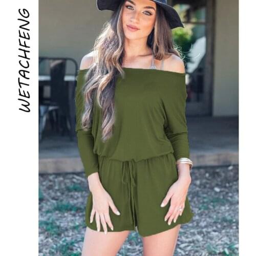 2021 Green Playsuits Long Sleeve Casual Slash Neck Shorts Rompers Solid Overalls For Women One Piece Outfits Female Jumpsuits