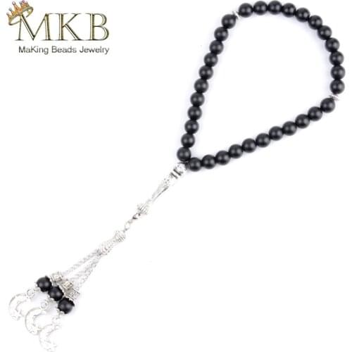 33 Prayer Beads Islamic Muslim Tasbih Natural Stone Matte Black Agates Beads Rosary Bracelets For Women Men Prayer Jewelry