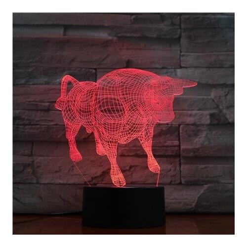 GX-1442 Animal Bull OX 3D Night Light 7 Colors Changing LED Desk Table Lamp Acrylic Illusion Multicolor Lamps Family Gifts