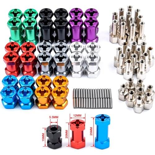 4pcs Aluminum RC Car 12mm Hex Wheel Hub Drive Adaptor 15/20/25mm Extension Combiner Coupler for 1/10 RC Crawler Axial SCX10 D90