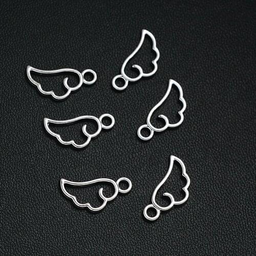 40PCS/Lots 10x17mm Antique Silver Plated Mini Angel Wing Charms Fairy Pendants Fashion Talismans Jewelry Supplementary Material