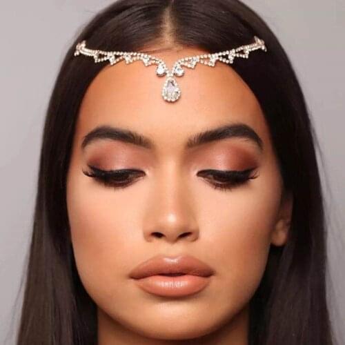 Bohemian Vintage Luxury Rhinestone Bridal Headband Chain Jewelry for Women Wedding Crystal Head Pieces Headdress