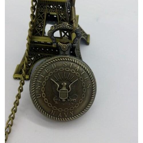 Retro Bronze Big Man Pocket Watch United States Navy Pocket Watch Vintage Army Military Watch FOB chain gift