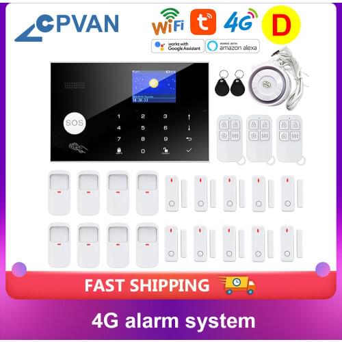 CPVAN 4G Tuya Wifi Gsm Alarm Security System Motion Detector Alexa Compatible App Control Smart Home Wireless Safety Alarm Kits