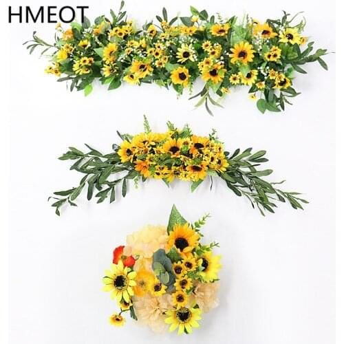 Hybrid Sunflower Gypsophila olive leaf mix wedding decoration flower row/Lintel/wreath silk flowers ball Party stage background