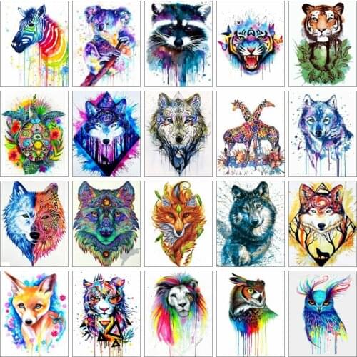 AZQSD Picture By Numbers Wolf Tiger Owl Fox Acrylic Oil Painting On Canvas Paint By Numbers Animal HandPainted Wall Art Gift